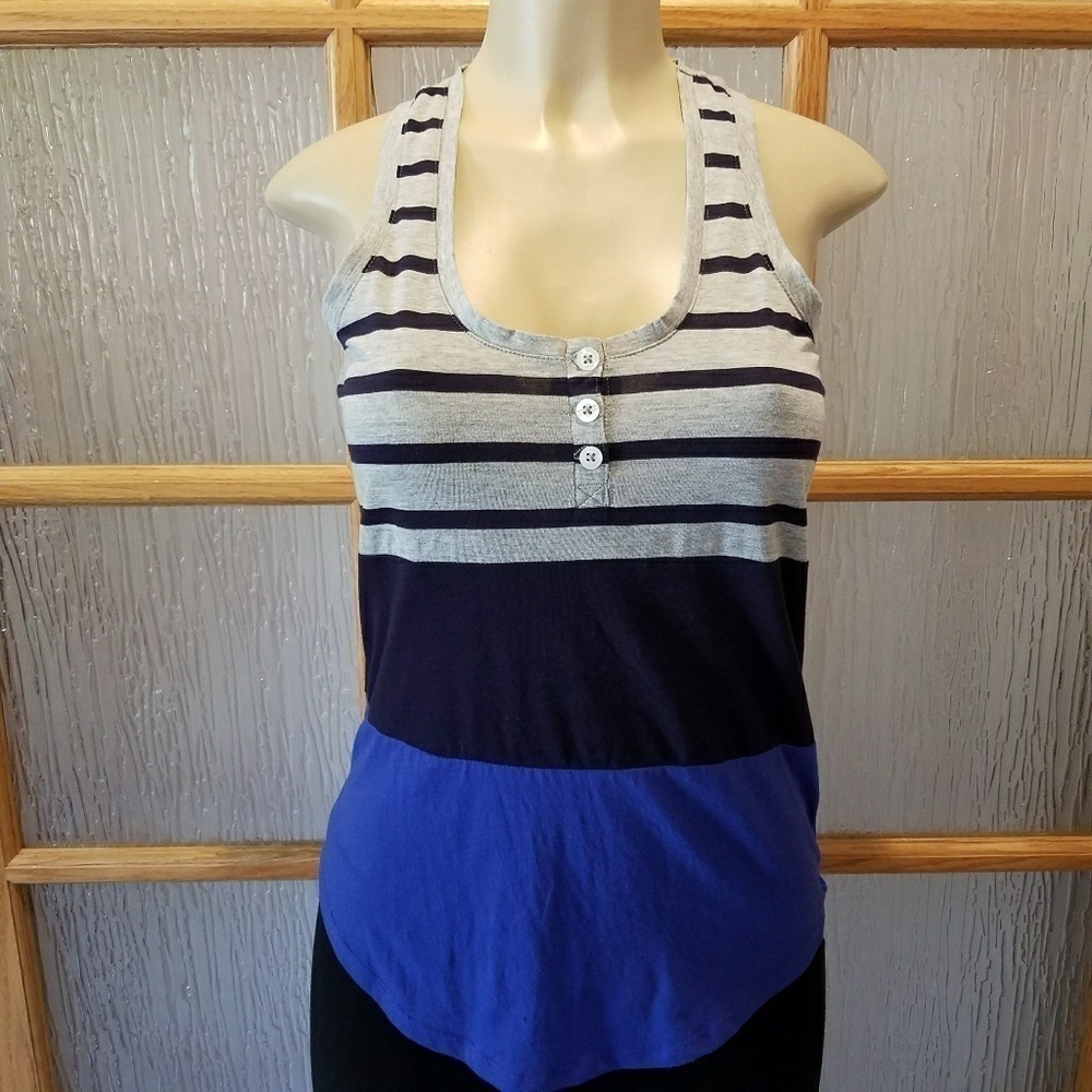 GAP Knit Blue & Gray Button Racerback Tank - Picture 2 of 8